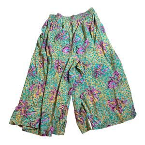 Vintage 80s Wide Leg Pants 28" Waist Gaucho Green Blue Purple USA Made Boho